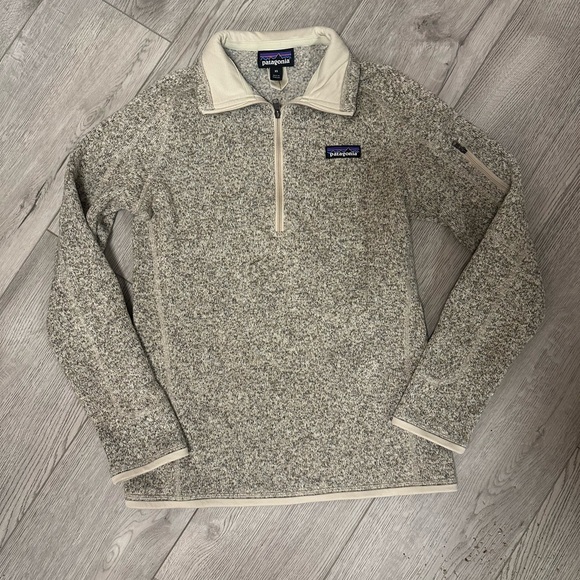 Patagonia Sweaters - Patagonia Women's Cream and Gray Zip-Up Sweater